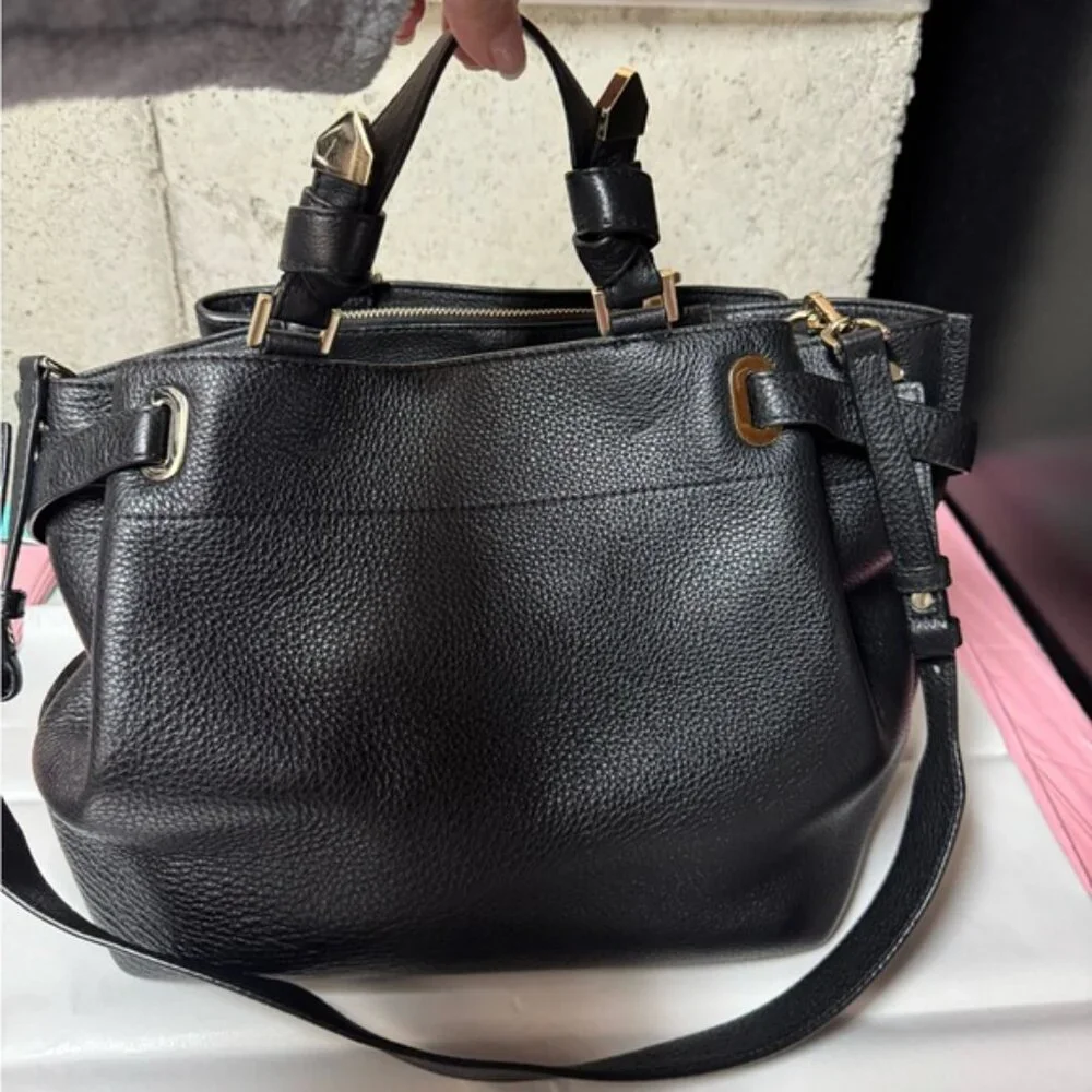 Michael Kors Greta Large Pebbled Leather Satchel Black - Picture 3 of 14